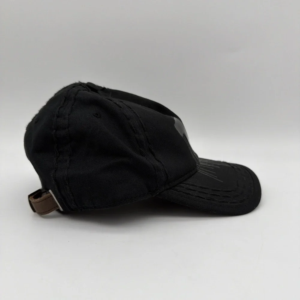 True Religion Hat Cap Mens One Size Black Horseshoe Drip Logo Leather Strapback